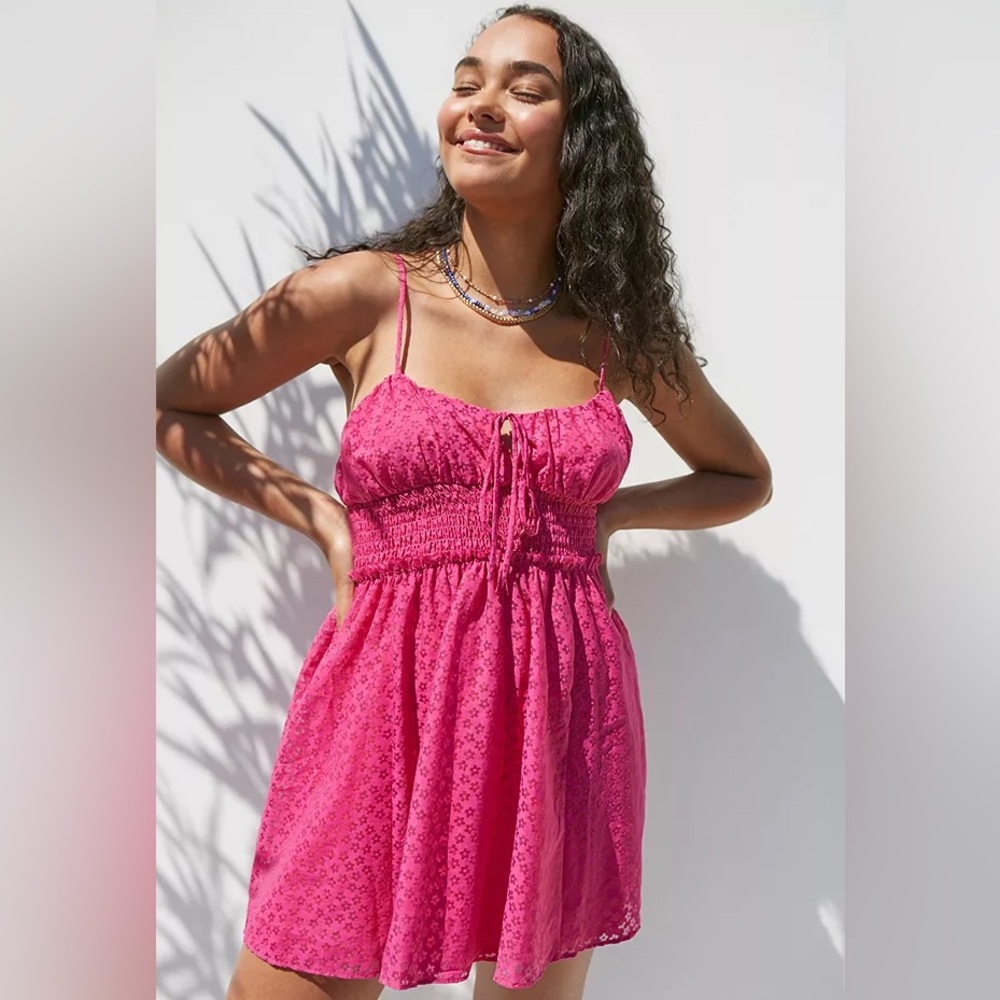 Urban Outfitters Pink Dress “Riley Smocked Waist Mini Dress”